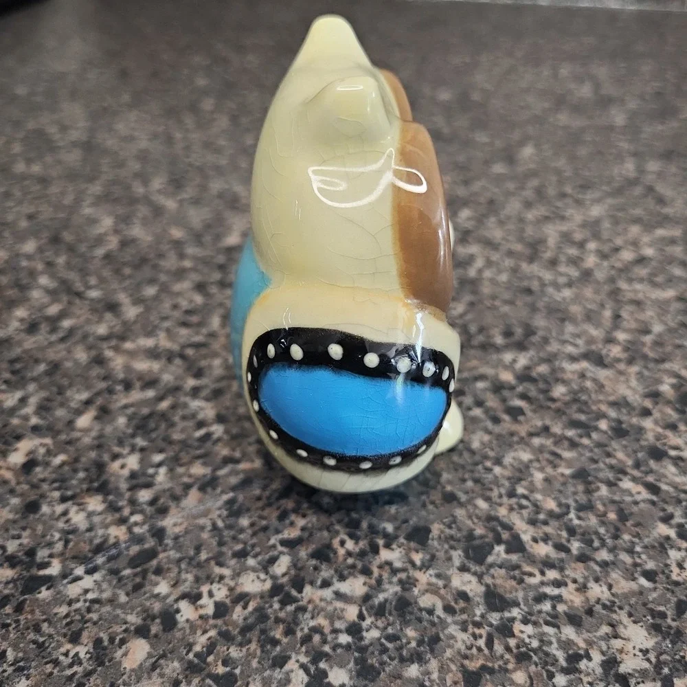 VINTAGE Big Eye Owl Figurine Blue Eyes Ceramic Retro 1970s Kitsch Owl Decor